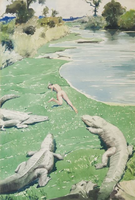 Kloos C.  | Alligators, watercolour on paper 59.9 x 40.4 cm, signed l.r. and dated '51
