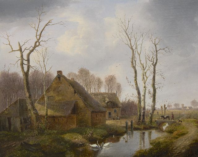Louis Pierre Verwee | A farm with landfolk and animals, oil on canvas, 54.6 x 69.5 cm, signed l.l.