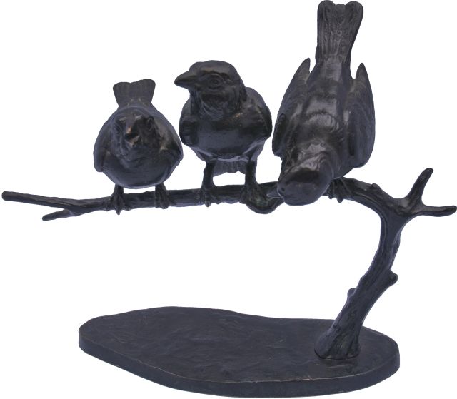 Robra W.C.  | Birds on a branch, bronze with a black patina 19.3 x 23.8 cm, signed on the base