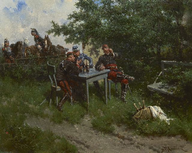 Hermanus Willem Koekkoek | French officers taking a break, oil on canvas, 43.5 x 53.2 cm, signed l.r. and painted in 1892
