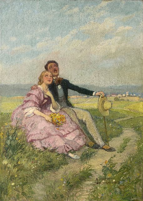 Mauch R.  | Romantic Sunday afternoon, oil on canvas 50.8 x 36.5 cm, signed l.r. and dated 'München 1919'