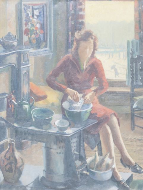 Pluijmers A.B.  | Prepairing the meal, oil on canvas 80.3 x 60.4 cm, painted ca. 1945