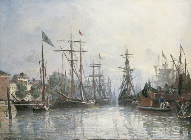 Jongkind J.B.  | Le Port de Rotterdam, oil on canvas 42.3 x 56.8 cm, signed l.l. and dated '57