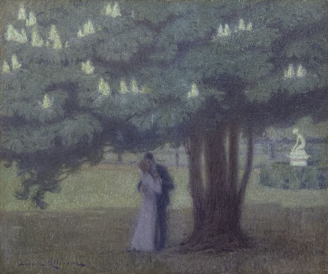 Lucovic Alleaume | The kiss under the chestnut tree, oil on canvas, 46.0 x 55.0 cm, signed l.l.