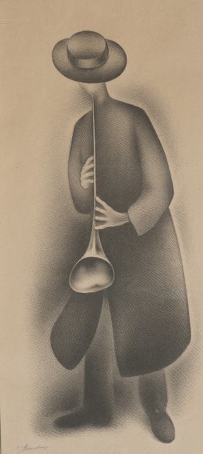 Jacob Bendien | Flute player, lithograph on paper, 52.0 x 24.0 cm