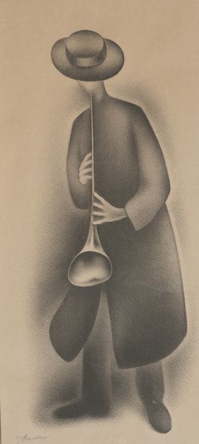 Bendien J.  | Flute player, lithograph on paper 52.0 x 24.0 cm