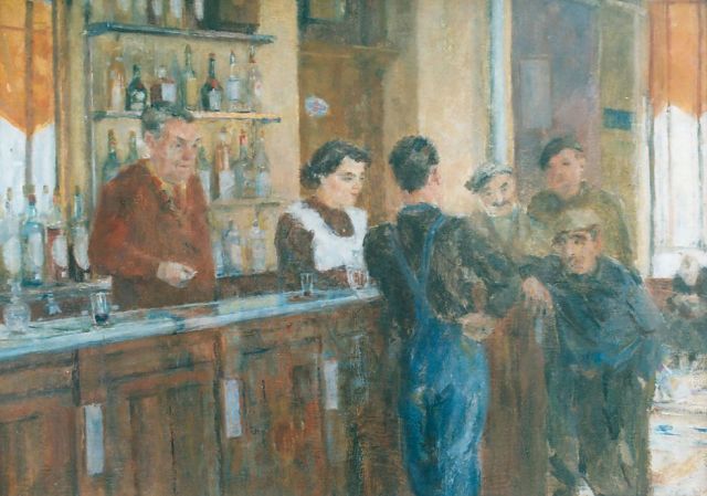 Rivière A.P. de la | Men in a pub, oil on panel 40.0 x 56.0 cm