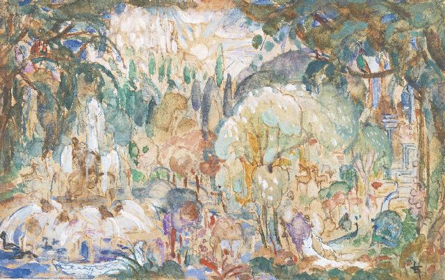 Leo Gestel | Paradise, watercolour and gouache on paper, 8.9 x 14.1 cm, signed l.r. with monogram