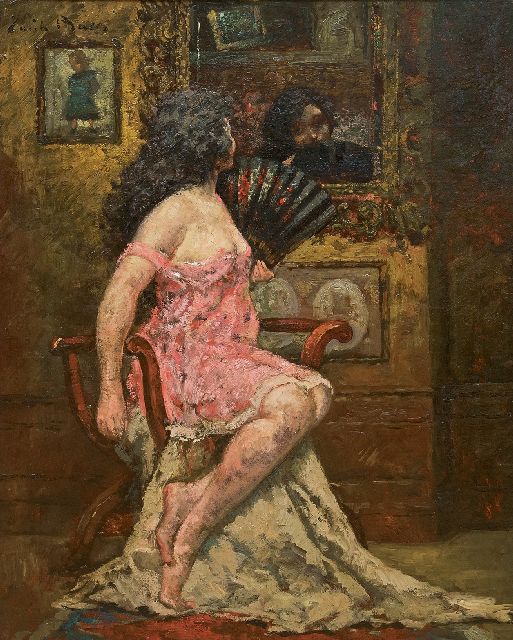Emile Baes | The Spanish fan, oil on canvas, 70.7 x 56.1 cm, signed u.l.