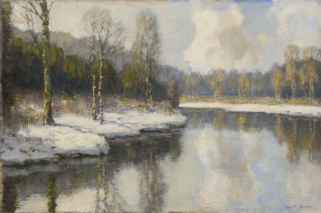 Louis van Soest | A forest pond in winter, oil on canvas, 40.0 x 60.0 cm, signed l.r.
