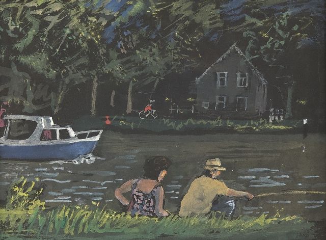 Harm Kamerlingh Onnes | Watching the boats, watercolour on paper, 22.7 x 31.2 cm, signed l.r. with monogram and executed '75