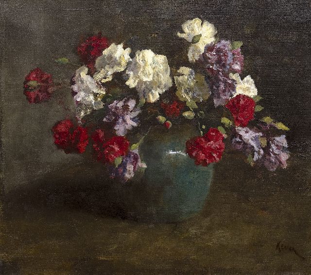 Kever J.S.H.  | Carnations in a green vase, oil on canvas 45.2 x 50.3 cm, signed l.r.