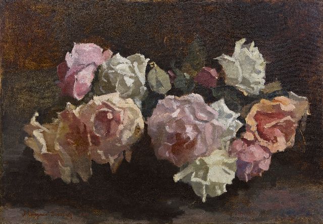 Langeveld-Dubourcq M.A.  | Roses, oil on canvas 40.2 x 57.9 cm, signed l.l.