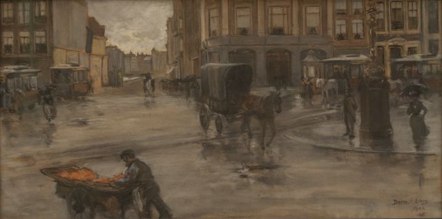 Eilers B.F.A.  | A rainy day on the Dam in Amsterdam, pastel on paper 29.0 x 56.9 cm, signed l.r. and dated 1902