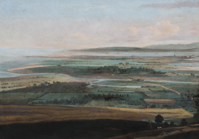 Haagen J.C. van der | A panoramic landscape, possibly near Falmouth (Great-Britain), oil on canvas 55.1 x 75.5 cm