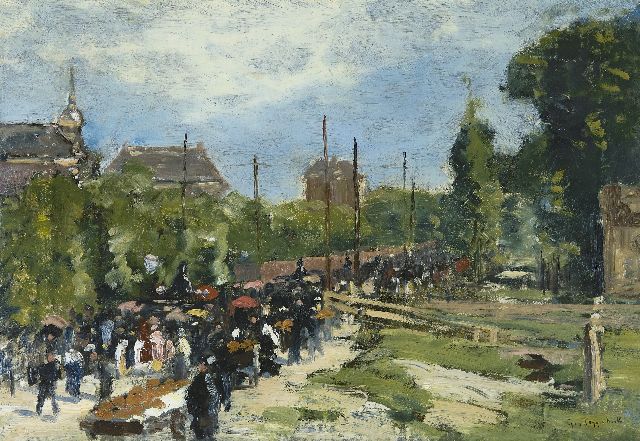 Geo Poggenbeek | Procession in Amsterdam, oil on canvas, 33.9 x 48.2 cm, signed l.r.