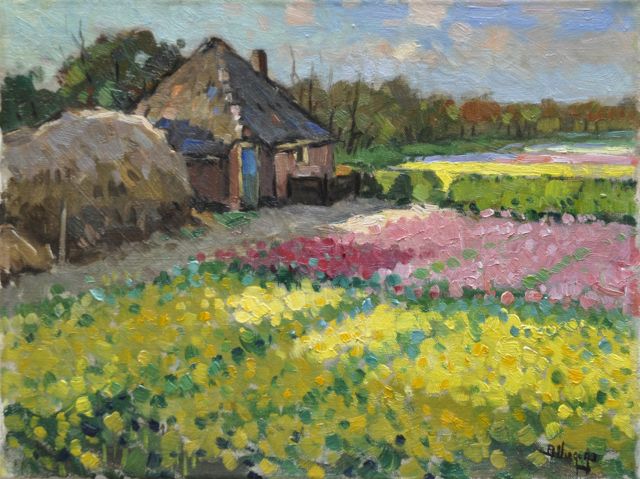 Ben Viegers | Bulb fields in bloom, oil on canvas, 30.6 x 40.8 cm, signed l.r.