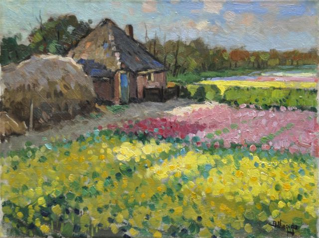 Viegers B.P.  | Bulb fields in bloom, oil on canvas 30.6 x 40.8 cm, signed l.r.