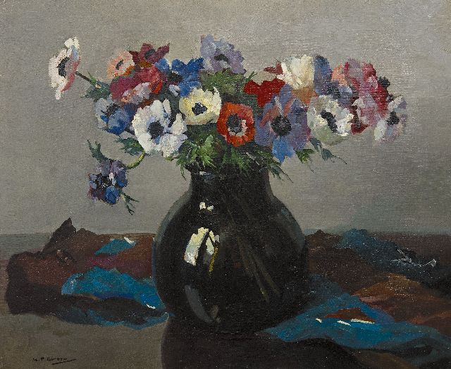 Piet Groen | Anemones in a vase, oil on canvas, 45.0 x 55.1 cm, signed l.l.