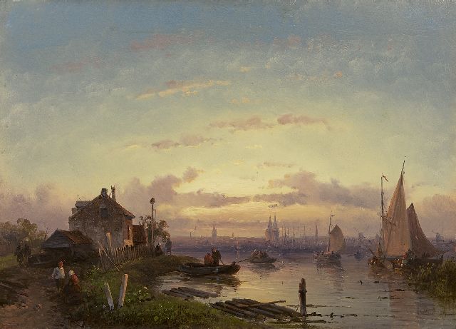 Charles Leickert | A river scene at sunset, oil on panel, 21.9 x 30.6 cm, signed l.r. and painted 1855-1865