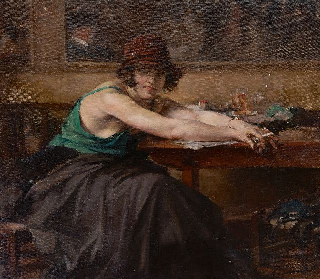 Gouweloos J.L.H.  | Lady at a cafe table, oil on canvas 70.5 x 80.4 cm, signed l.r.