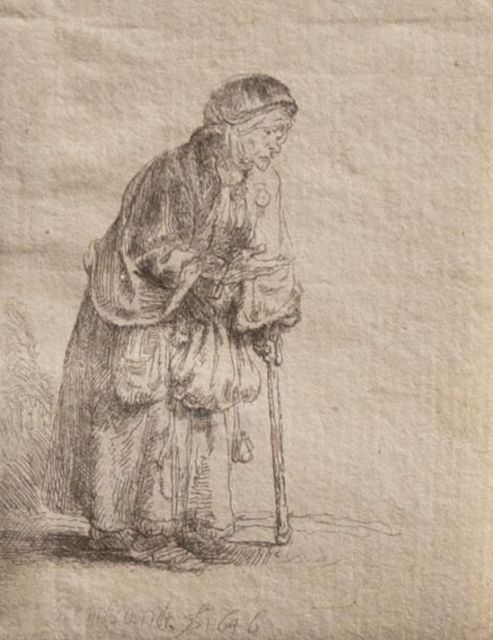 Rembrandt (Rembrandt Harmensz. van Rijn)   | Beggar woman with stick, etching 8.0 x 6.3 cm, signed l.c. in the plate and dated 1646 in the plate