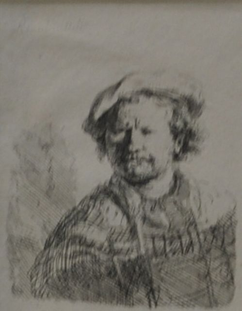 Rembrandt (Rembrandt Harmensz. van Rijn)   | Self portrait with flat cap, etching 9.2 x 6.2 cm, made ca. 1642