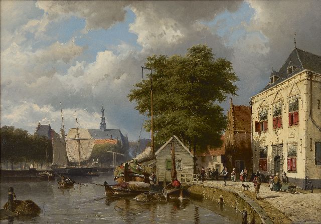 Koekkoek W.  | A view of a town with moored ships, oil on canvas 65.1 x 92.1 cm, signed l.r. and dated '61