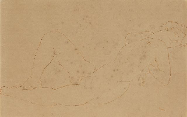 Kelder A.B.  | Reclining nude, pen and ink on paper (on board) 19.6 x 29.8 cm, signed l.r.