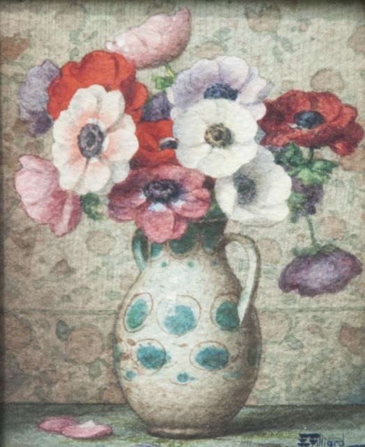 Ernest Filliard | Anemones, watercolour on paper, 16.7 x 13.8 cm, signed l.r.