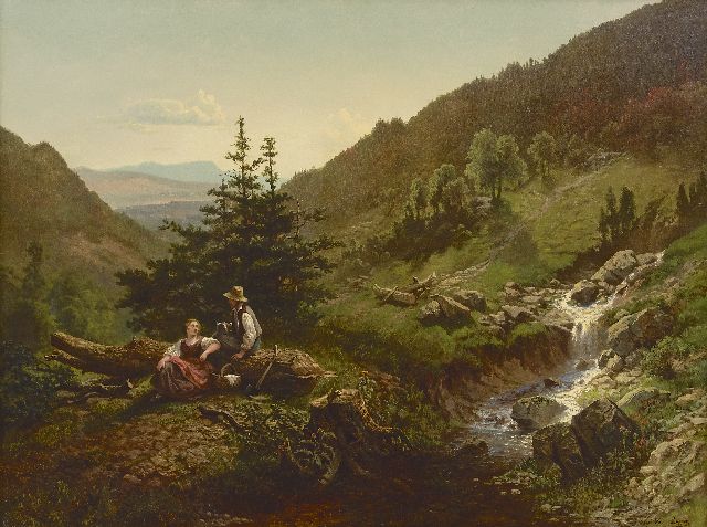 Luppen J.G.A. van | Landscape with shepherd couple, oil on canvas 76.2 x 101.2 cm, signed l.r.