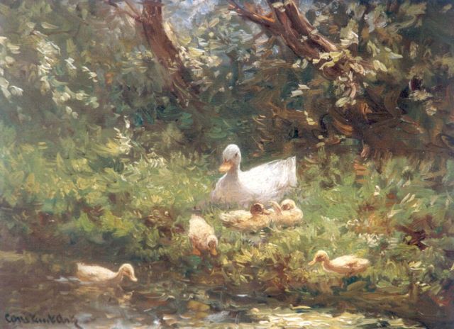 Artz C.D.L.  | Duck with ducklings watering, oil on panel 18.2 x 24.2 cm, signed l.l.