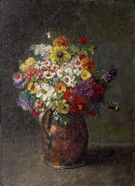 Lopes de Leao Laguna B.  | Summer flowers in a kopper jar, oil on canvas 74.3 x 53.6 cm, signed l.r.