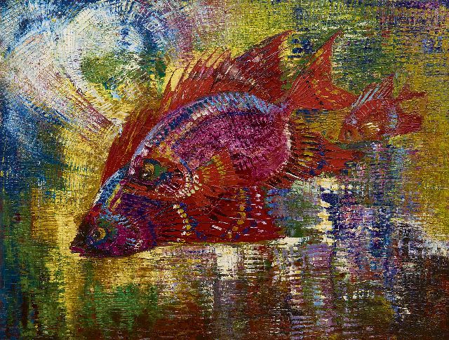 Chris Lanooy | Three fisch, oil on panel, 31.0 x 40.0 cm