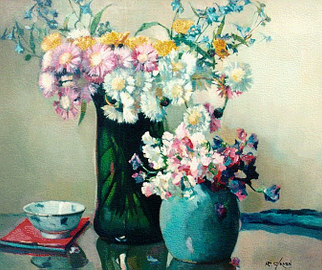 Groen H.P.  | A flower still life, oil on canvas 51.5 x 72.0 cm, signed l.r.