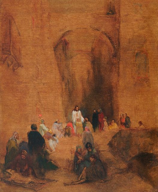 Meegeren H.A. van | Christ blesses the poor and the ill, oil on painter's board 60.3 x 48.8 cm, signed l.r. and dated 1922