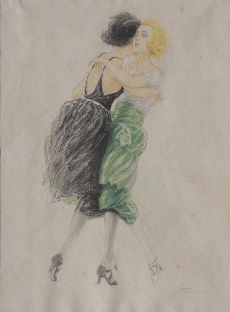 Hippolyte Fournier | Dancing young women, pencil and chalk on paper, 52.2 x 39.0 cm, signed l.r.