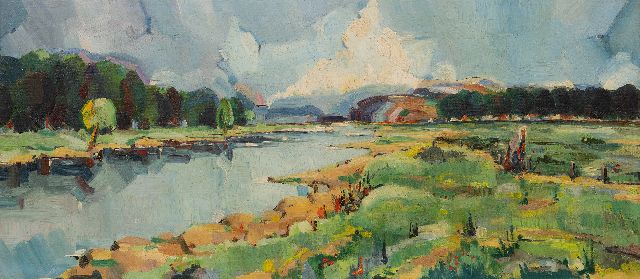 Wim Veltman | A river landscape, oil on canvas, 48.1 x 110.5 cm, zonder lijst