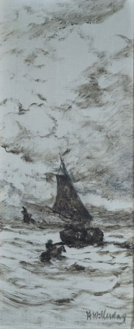 Hendrik Willem Mesdag | Fishing boat in the surf, oil on canvas, 61.4 x 26.6 cm, signed l.r. and to be dated ca. 1909