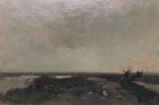 Aris Knikker | A Dutch polder landscape, oil on board laid down on panel, 17.3 x 26.2 cm, signed l.l.