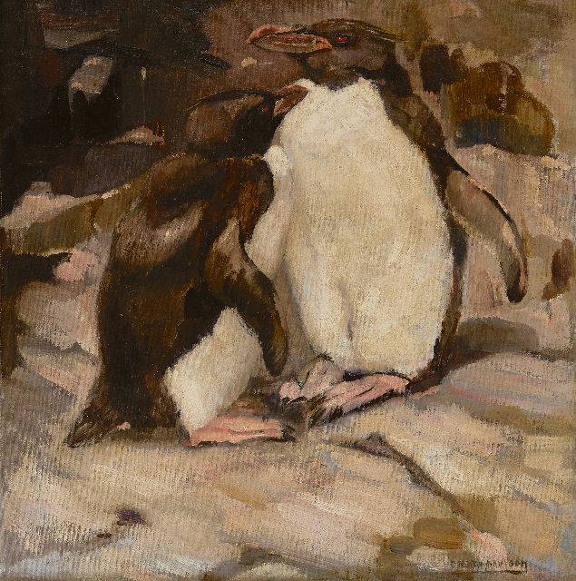 Greta Bruigom | Penguins, oil on canvas, 46.1 x 45.3 cm, signed l.r. and on the stretcher