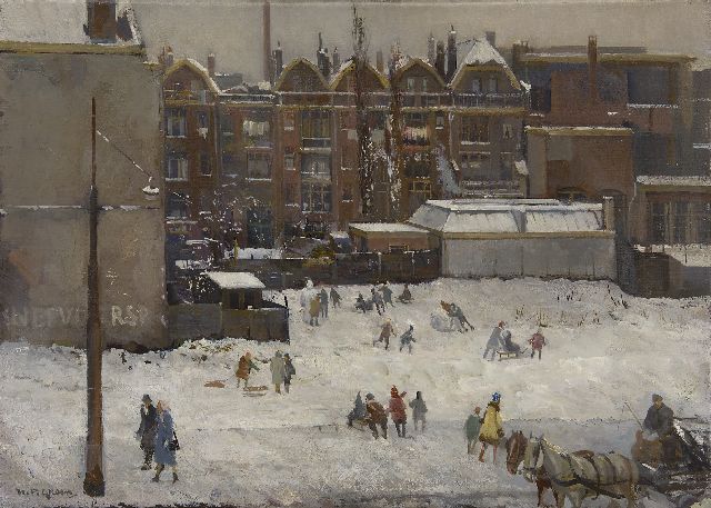 Piet Groen | Winter fun in Rotterdam, oil on canvas, 50.4 x 70.5 cm, signed l.l.