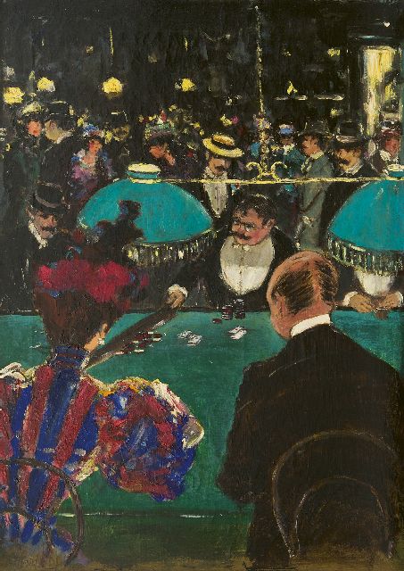 Onbekend   | An evening at the casino, oil on canvas 65.0 x 47.2 cm, signed l..l. 'P.P. Fuchs'