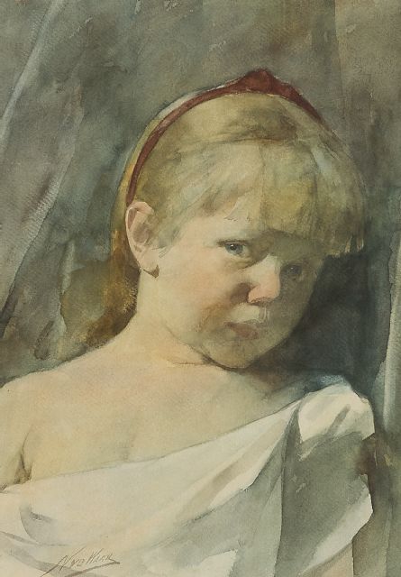 Waay N. van der | A girl's portrait, watercolour on paper 49.5 x 34.3 cm, signed l.l.
