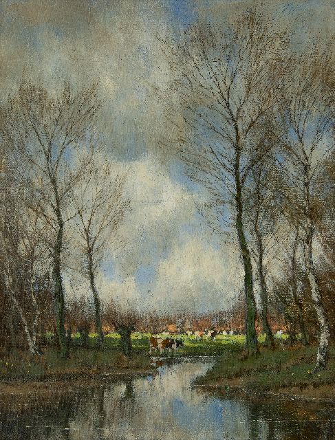 Arnold Marc Gorter | Cows near the Vordense Beek, oil on canvas, 42.2 x 32.6 cm, signed l.r. (twice)