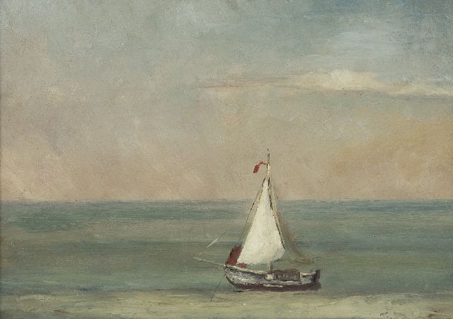 Hendrik Willem Mesdag | A quiet sea wit a sailing vessel, oil on paper laid down on panel, 21.8 x 30.2 cm