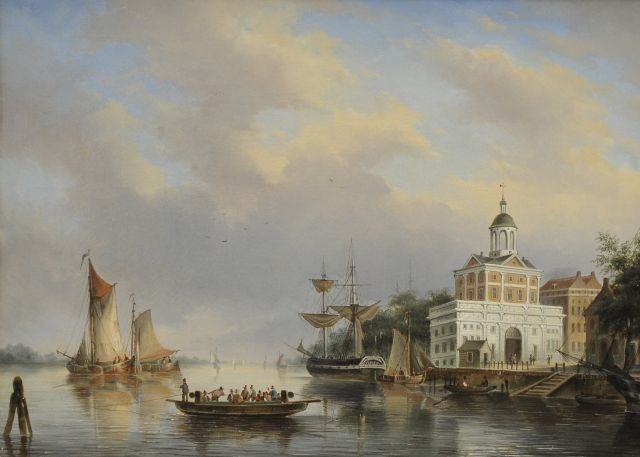 Hendriks G.  | Sailing vessels near the 'Witte Poort' Rotterdam, oil on canvas 42.1 x 56.0 cm, painted ca. 1830