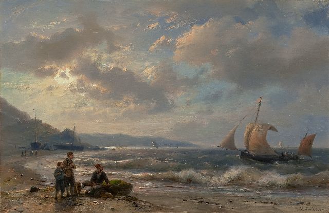 Koekkoek H.  | Returning fishing ship, oil on panel 23.0 x 35.0 cm, signed l.r.