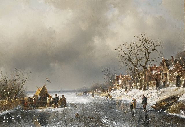 Charles Leickert | Refreshment stall on the ice on the outskirts of a village, oil on canvas, 71.4 x 103.2 cm, signed l.r.