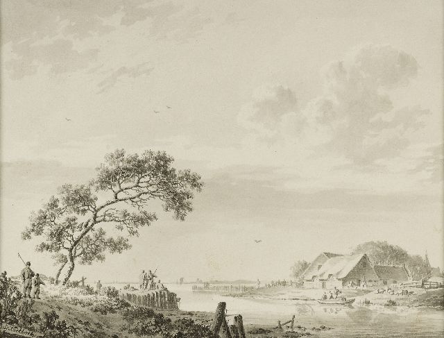 Barend Cornelis Koekkoek | A river landscape in Zealand, pen, brush and ink on paper, 14.6 x 19.3 cm, signed l.l.